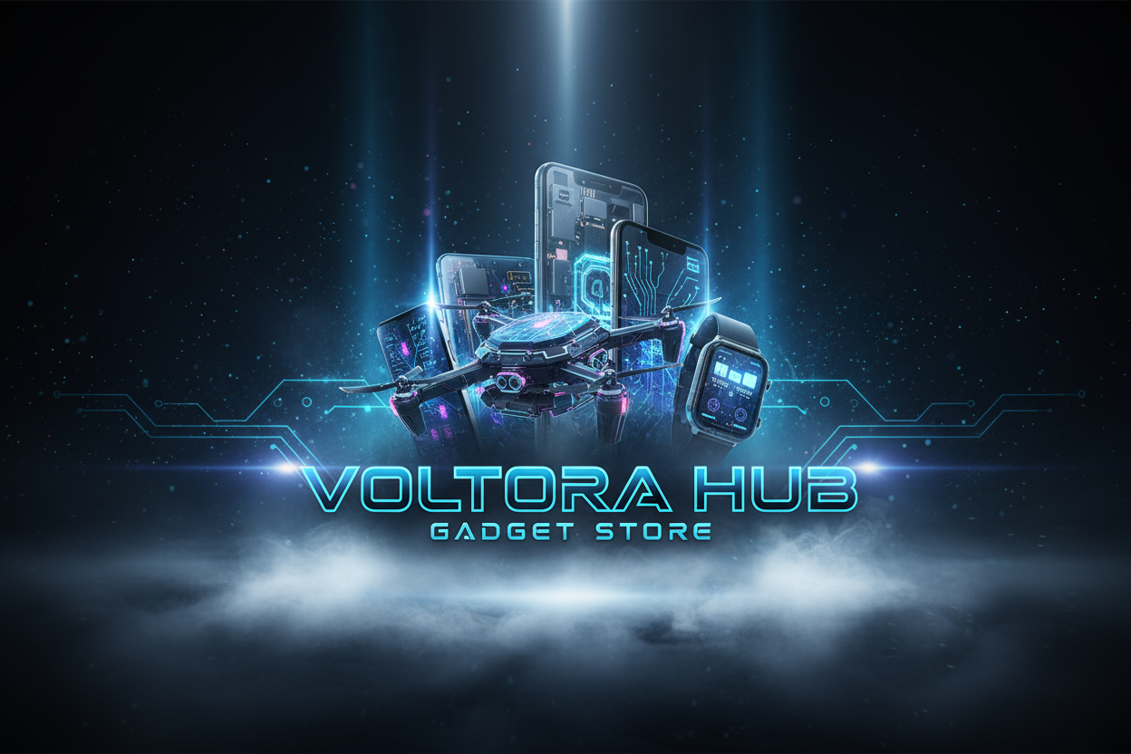 Design a cinematic banner for VOLTORA HUB GADGET STORE